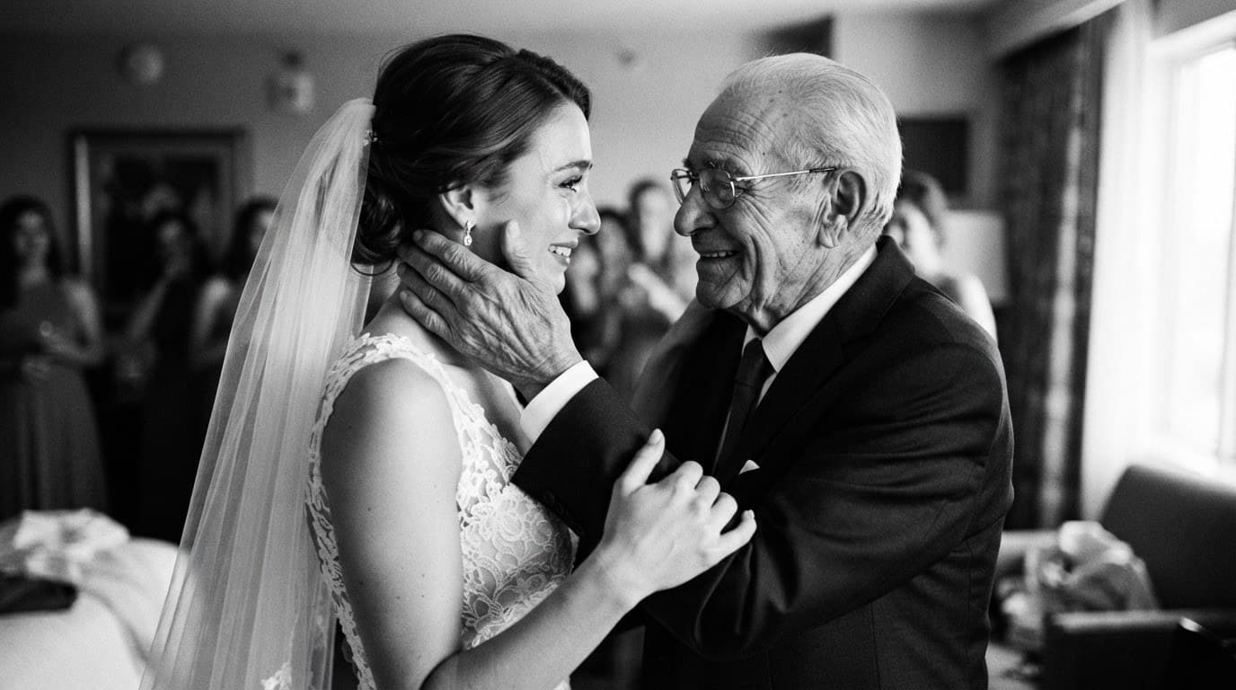 La novia con su abuelo, momento de emoción